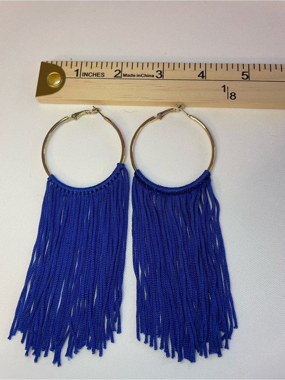 🔥 Oversized Royal Blue Fringe Hoop Earrings – Statement Tassel Earrings